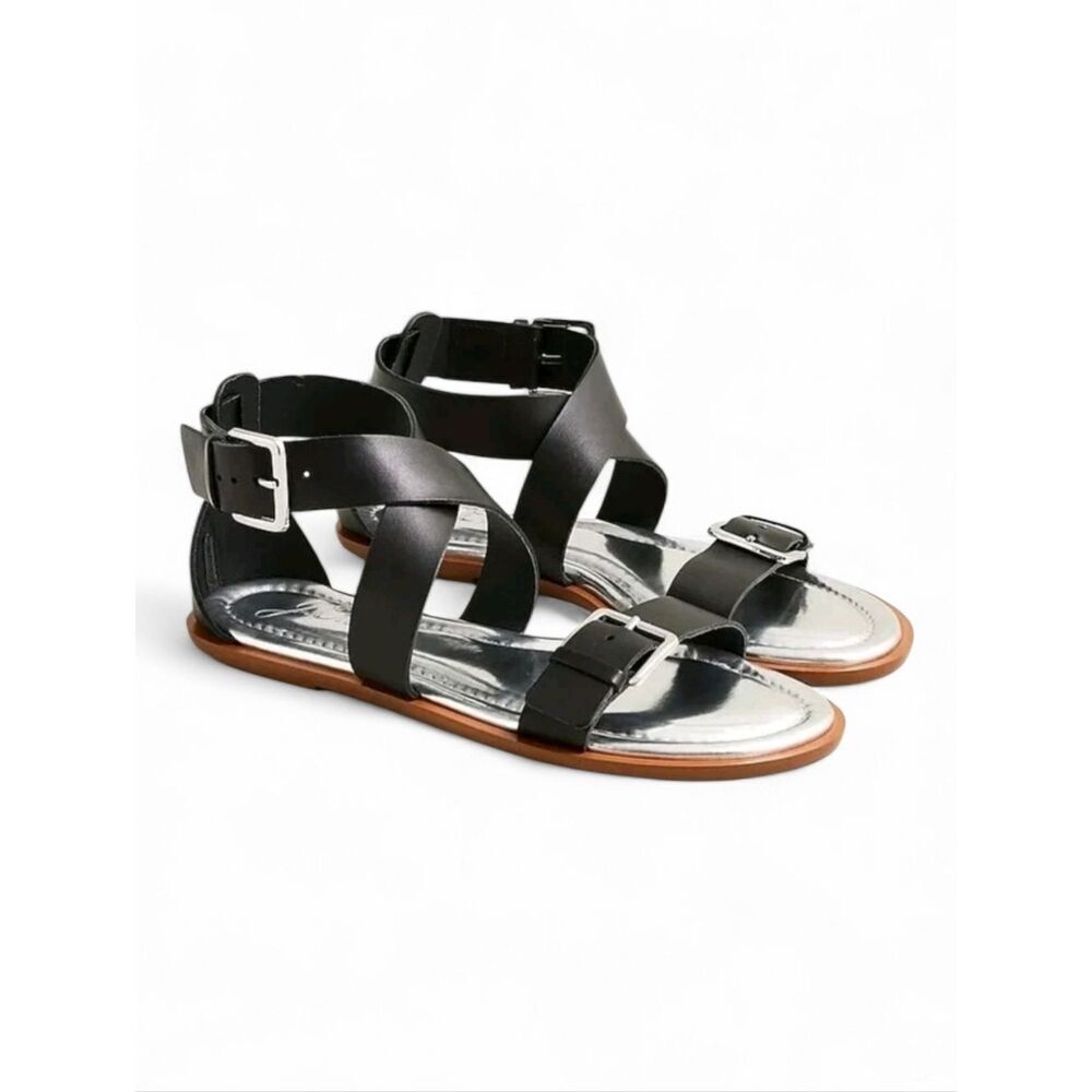 J.Crew Sorrento Made In Italy Cross-strap Sandals in Black Leather